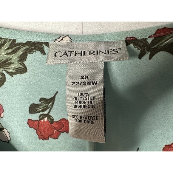 Catherines Womens 2X Blue Floral Butterfly Ruffle Top Romantic Flowy Cottagecore - Picture 3 of 10